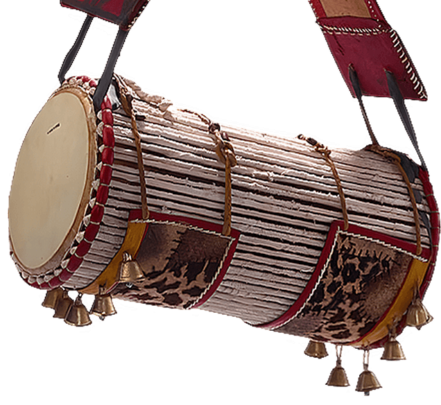 A Yoruba talking drum hanging from its straps